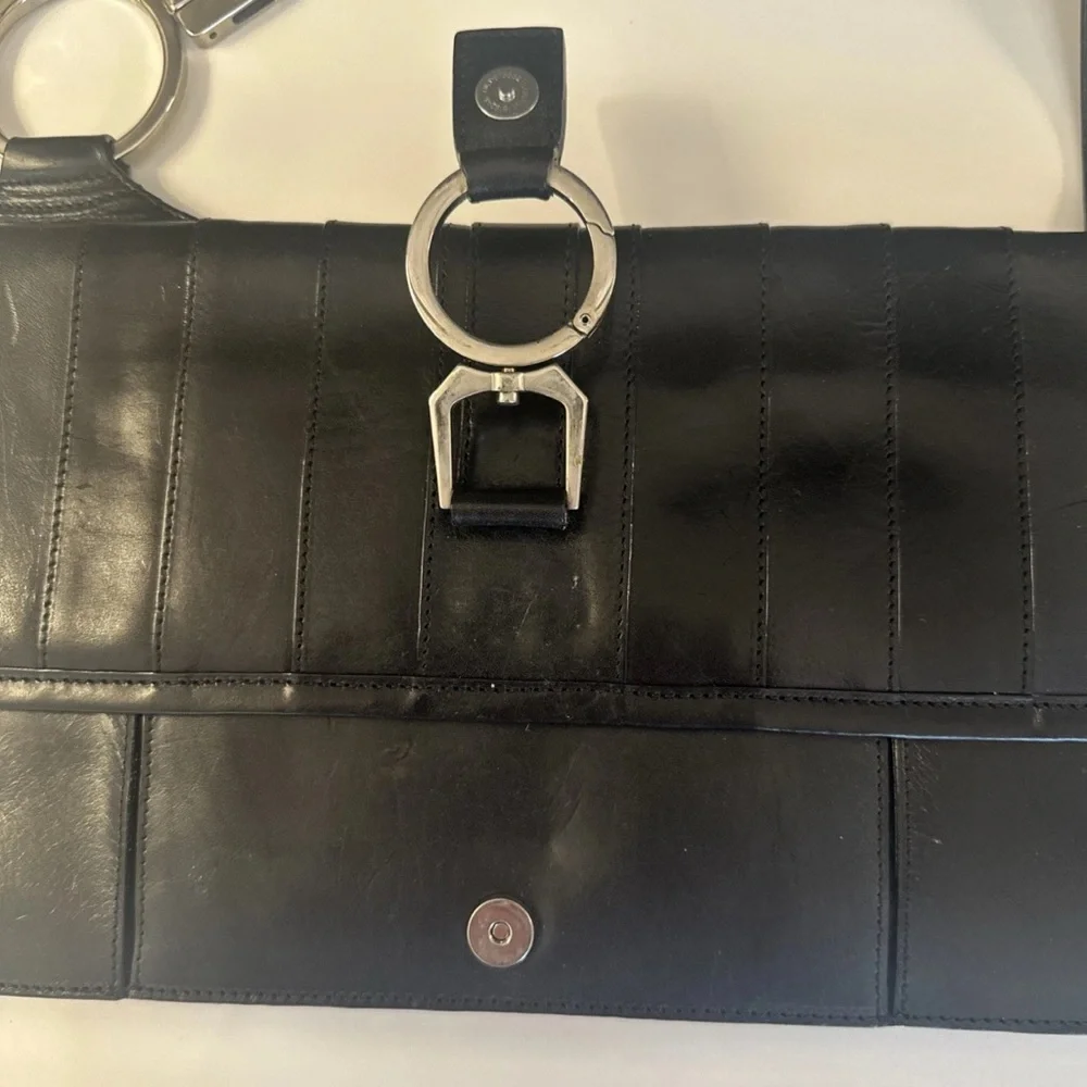 NWT Vtg BCBG Maz Azria Black Leather Shoulder Bag Y2K Gucci Horsebit $258 NOS